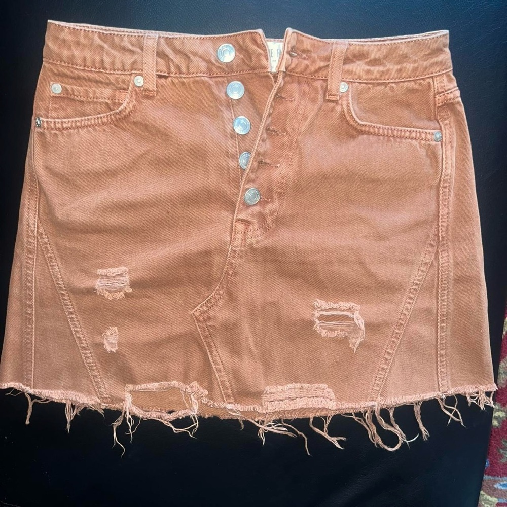 We The Free Distressed Copper Mini Skirt